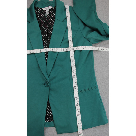 White house Black Market Jacket Womens Size 10 Green Collared One Button Stretch - Picture 8 of 9